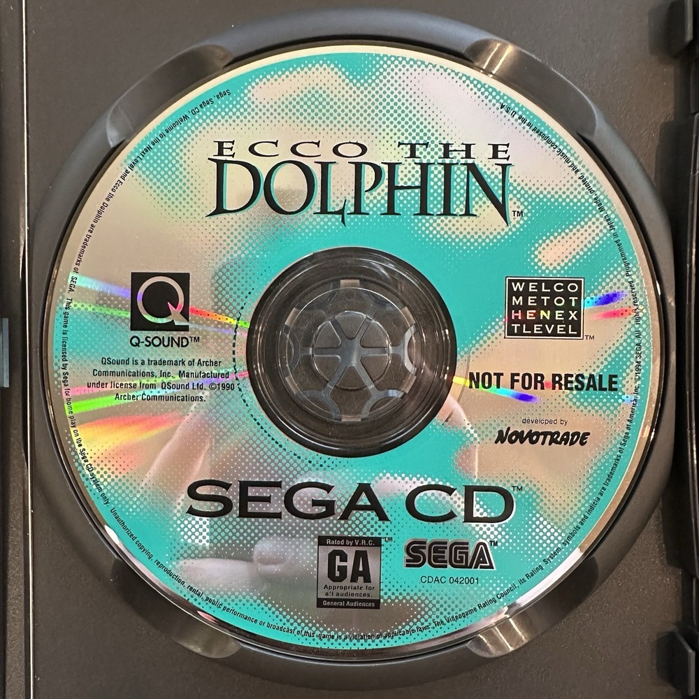 Ecco the Dolphin (Sega CD 1993) Rare Not For Resale Version Disc Only